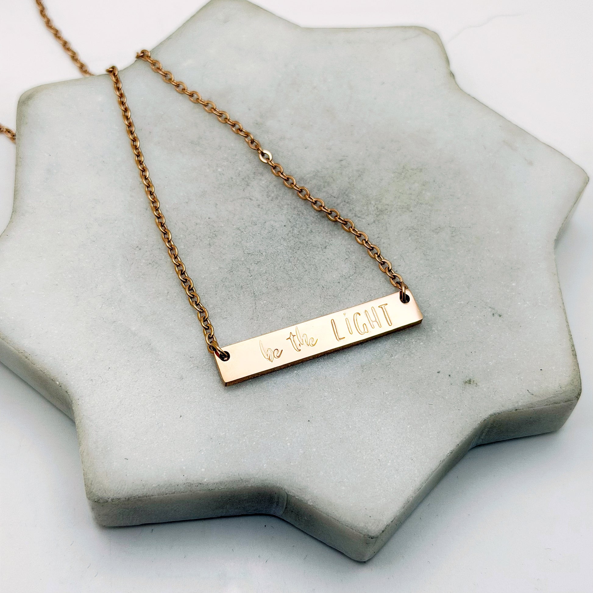 Be the Light, Hand Stamped Bar Affirmation Necklace Necklaces sst callistafaye