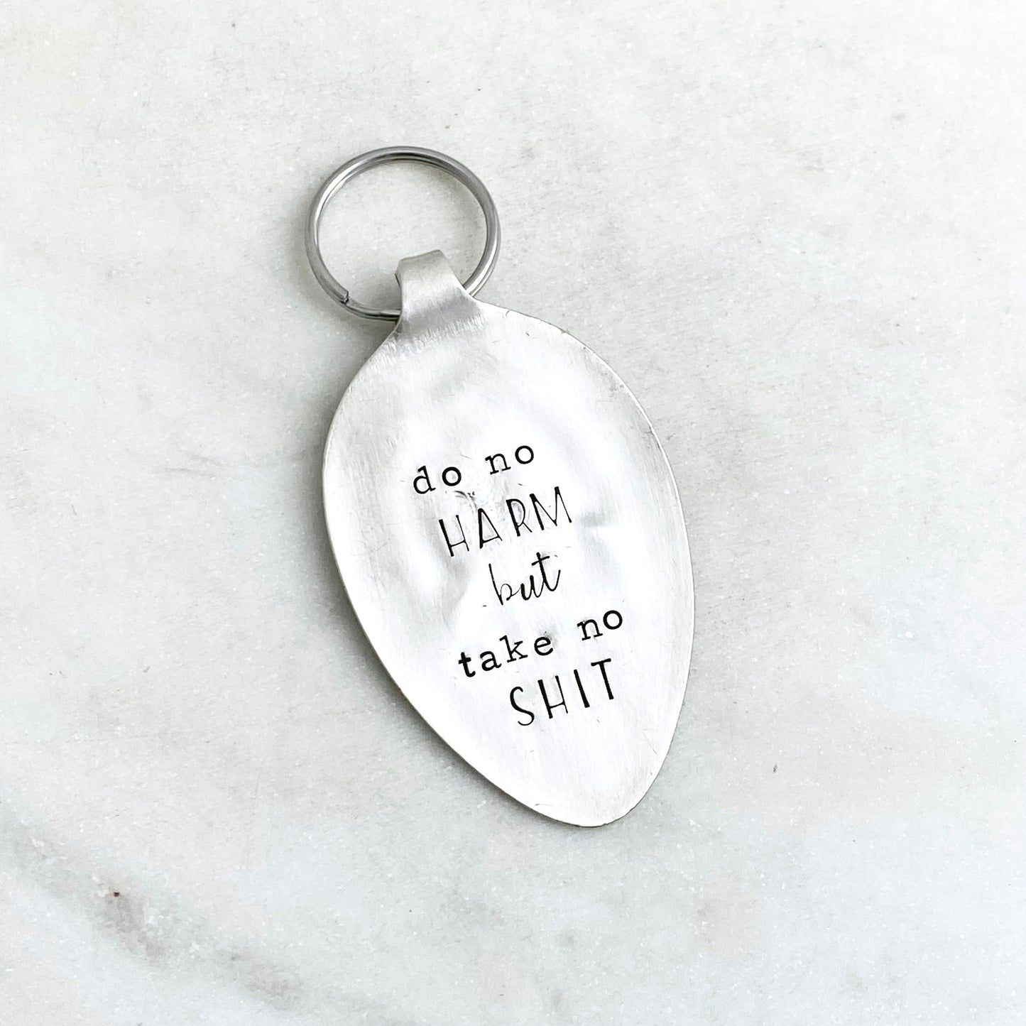 Do No Harm But Take No Shit, Hand Stamped Vintage Spoon Keychain Keychains callistafaye   