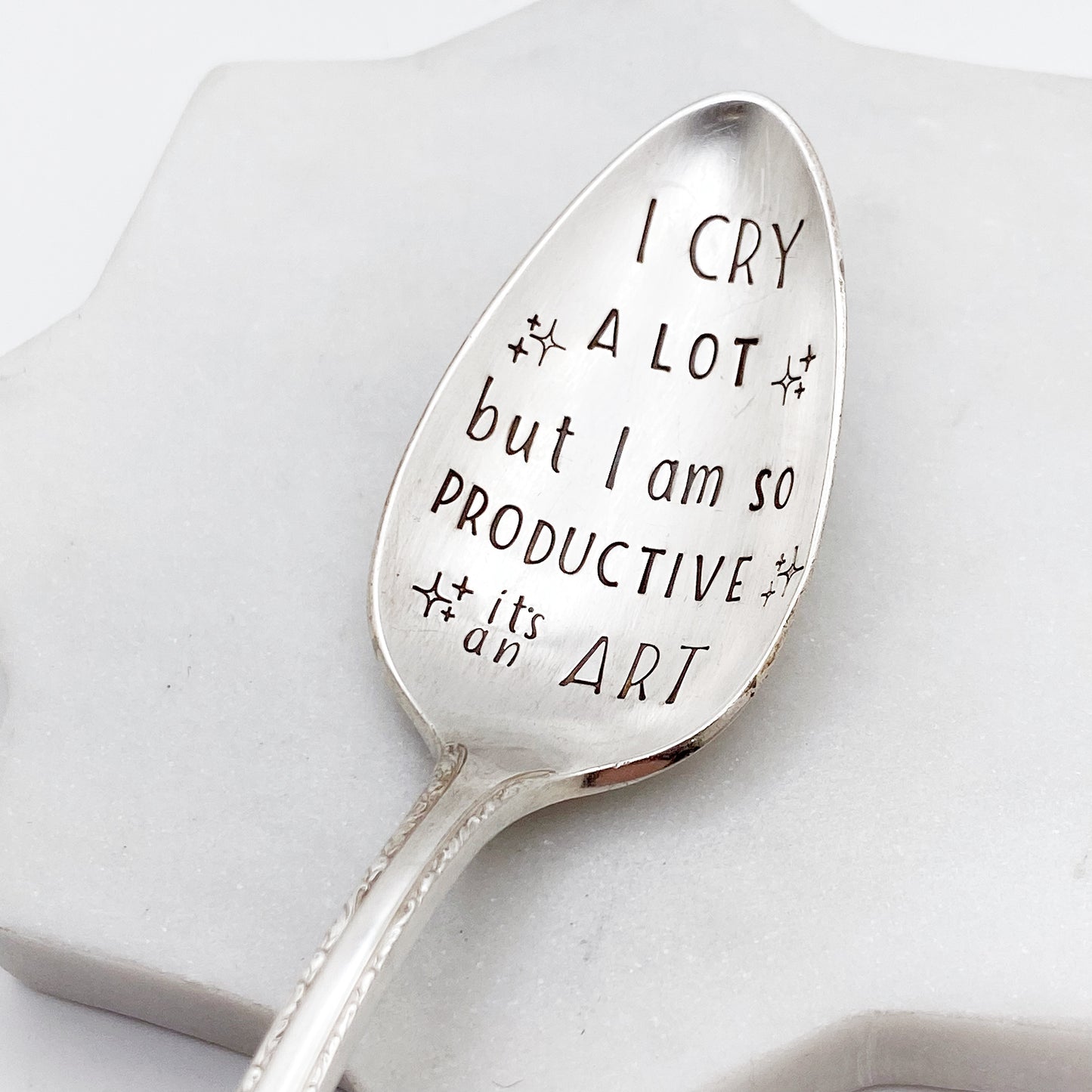 I Cry A Lot but I Am So Productive…, Hand Stamped Vintage Spoon Spoons callistafaye   