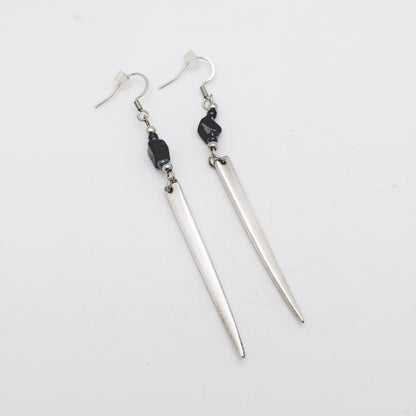 Fork Tine and Bead Drop Earrings (Midnight Blue), Reclaimed Silverware Earrings, Vintage Fork Jewelry