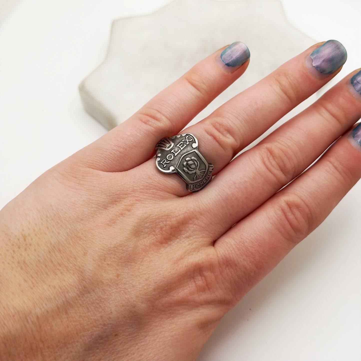 Rolex Spoon Ring, Custom Size, Rolex Rose, Lucerne, RARE Vintage Souvenir Spoon Ring, Stainless Steel Spoon Ring, Reclaimed Collector's Spoon Ring Rings callistafaye