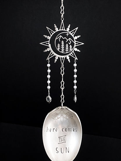 Here Comes the Sun - Sun Catcher, Medium Sun Catcher Crystal, Vintage Silverware Window Ornament Suncatcher callistafaye