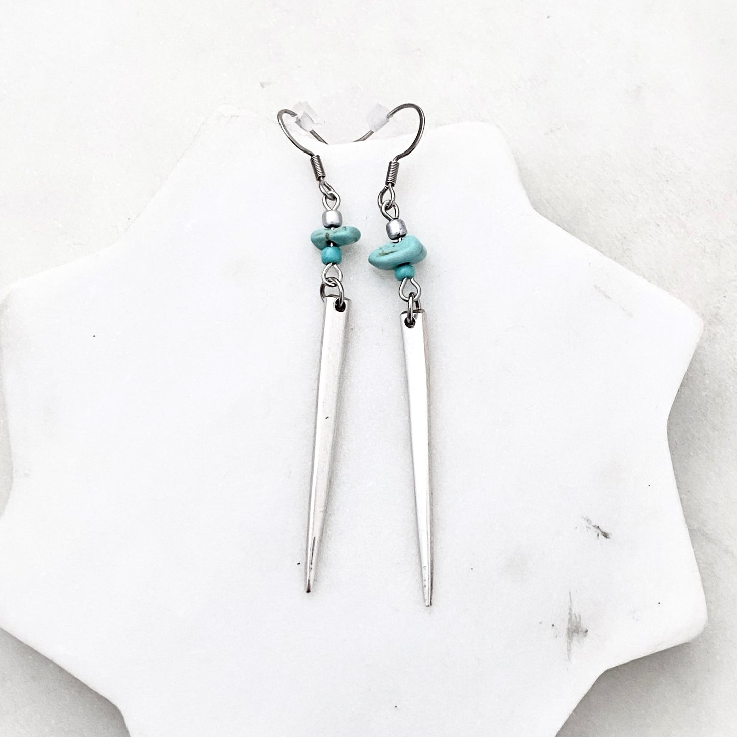 Fork Tine and Bead Drop Earrings (Turquoise), Reclaimed Silverware Earrings, Vintage Fork Jewelry Earrings callistafaye   