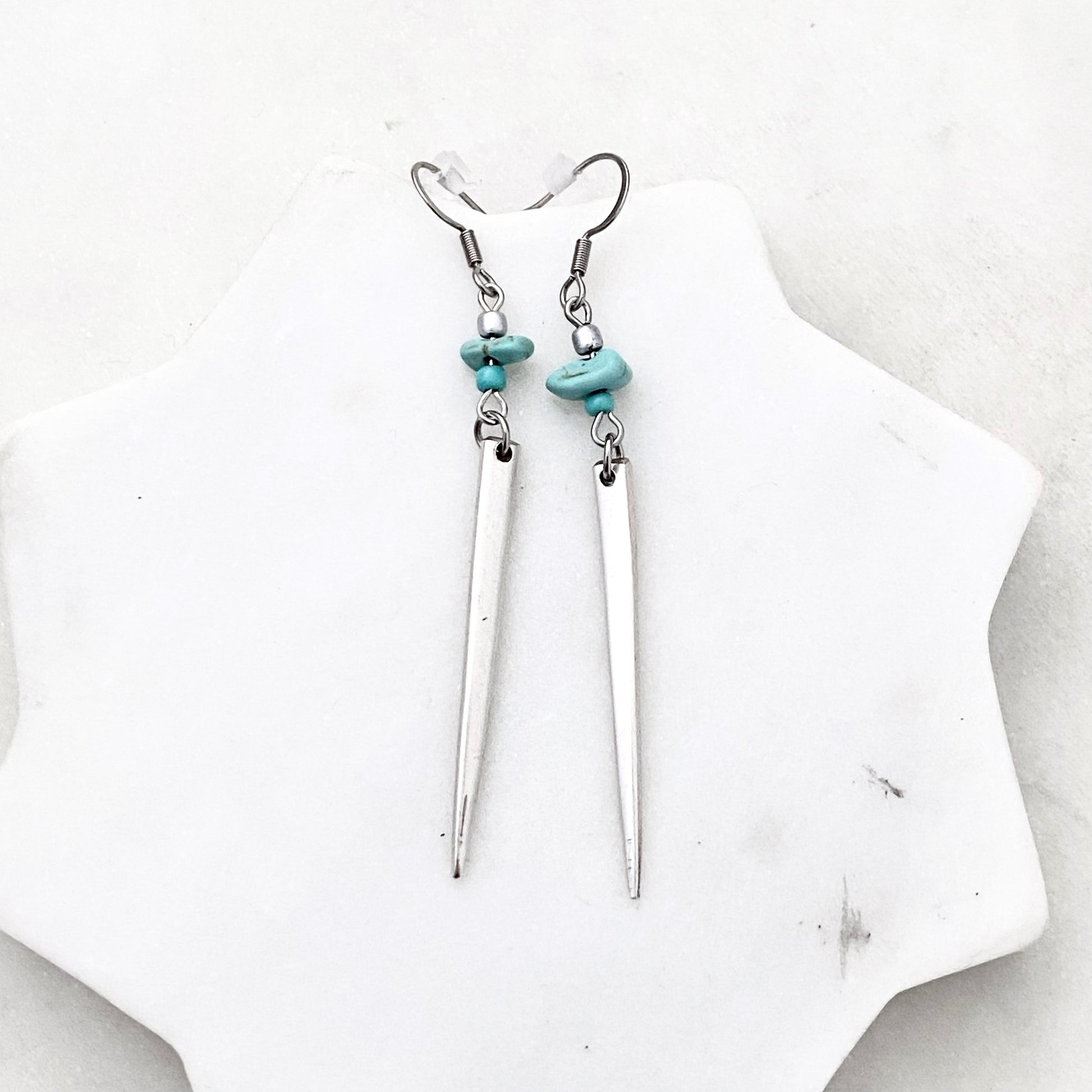 Fork Tine and Bead Drop Earrings (Turquoise), Reclaimed Silverware Earrings, Vintage Fork Jewelry Earrings callistafaye   