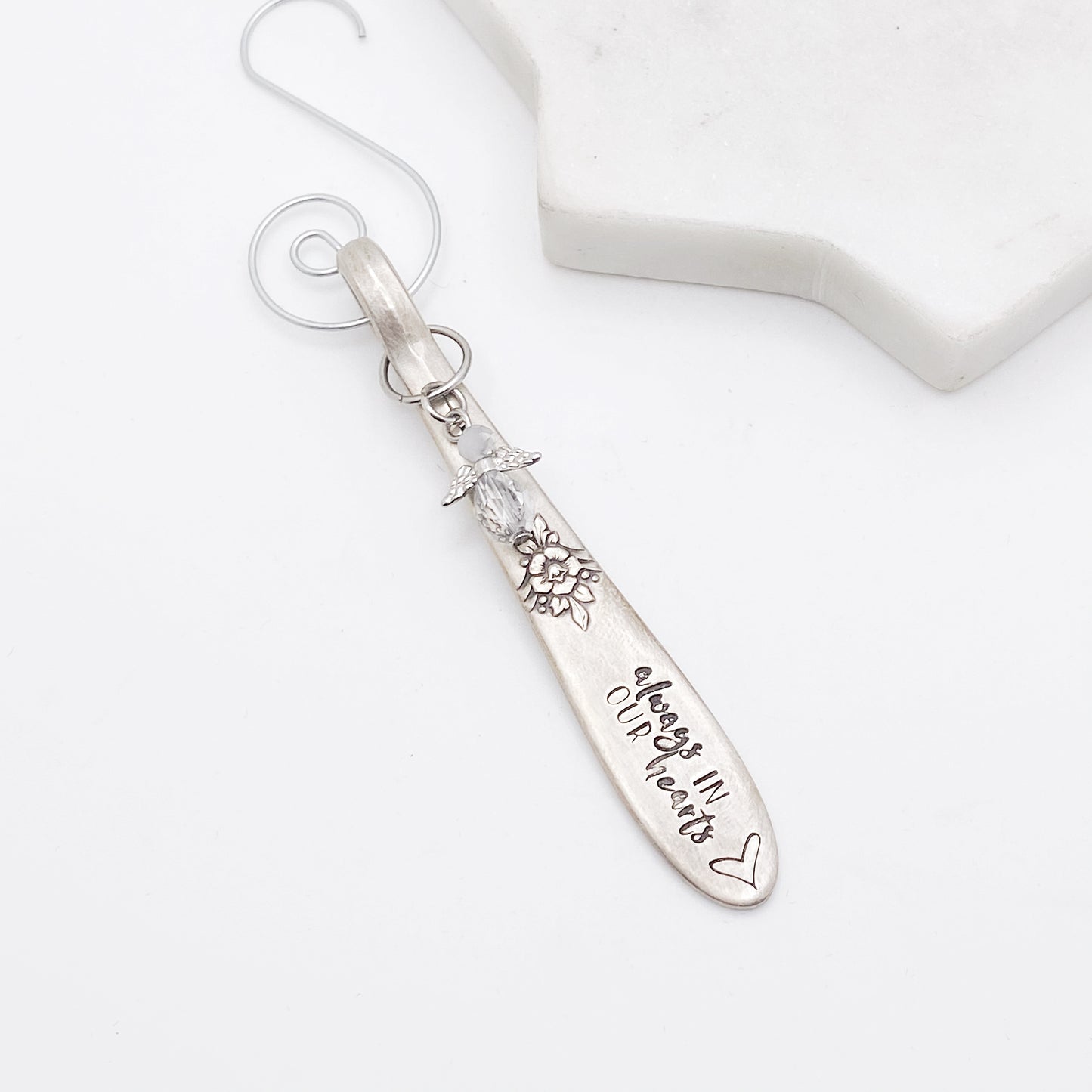 Always in our Hearts, Angel Charm Ornament, Fantasy 1941, Hand Stamped Vintage Spoon Ornament Ornaments callistafaye   