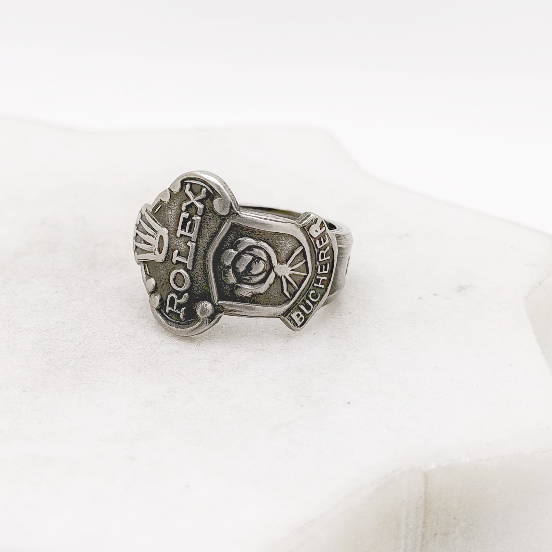 Rolex Spoon Ring, Custom Size, Rolex Rose, Lucerne, RARE Vintage Souvenir Spoon Ring, Stainless Steel Spoon Ring, Reclaimed Collector's Spoon Ring Rings callistafaye