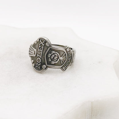 Rolex Spoon Ring, Custom Size, Rolex Rose, Lucerne, RARE Vintage Souvenir Spoon Ring, Stainless Steel Spoon Ring, Reclaimed Collector's Spoon Ring Rings callistafaye