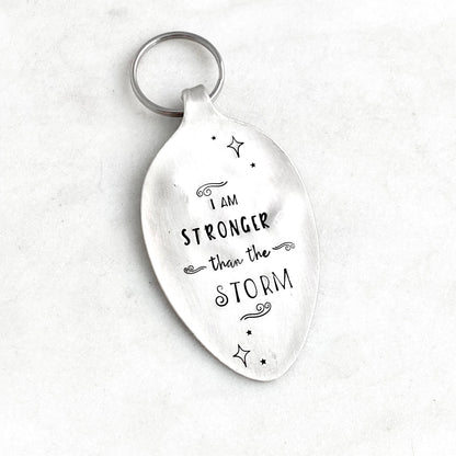 I am Stronger Than the Storm, Hand Stamped Vintage Spoon Keychain Keychains callistafaye   