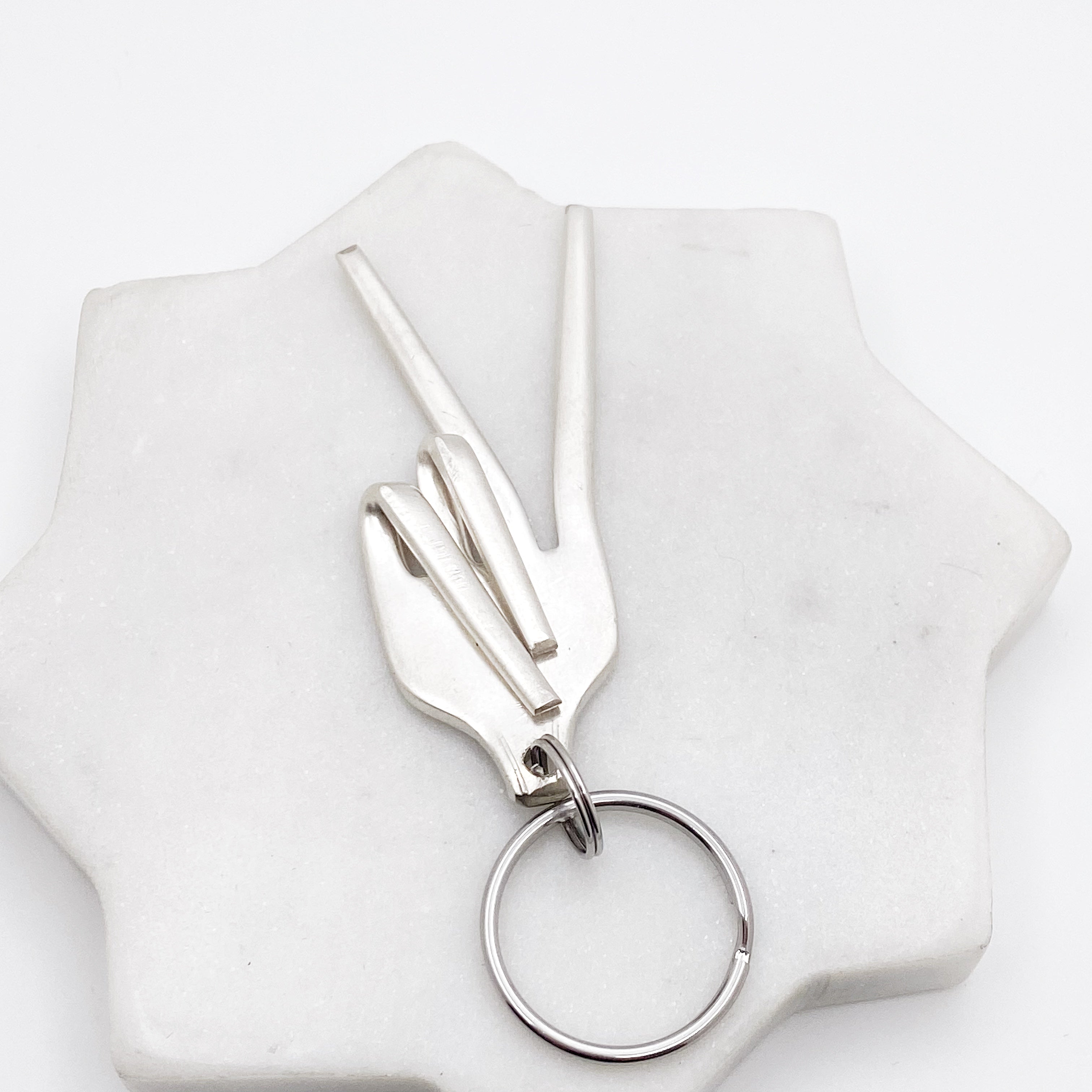 Peace, Fork Mood Keychain, Hand Gesture Keychain, Vintage Silverware K ...