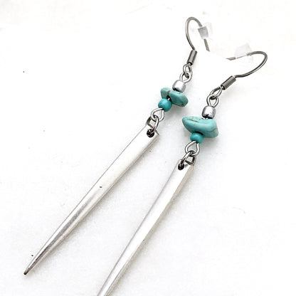 Fork Tine and Bead Drop Earrings (Turquoise), Reclaimed Silverware Earrings, Vintage Fork Jewelry Earrings callistafaye   