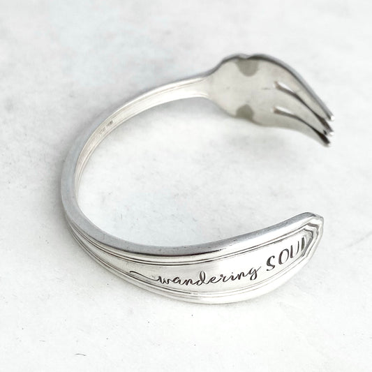 Wandering Soul, Clinton 1919, Cocktail Fork Cuff Bracelet, Hand Stamped Vintage Seafood Fork Bracelets callistafaye   