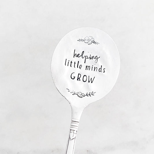 Helping Little Minds Grow, Plant Marker, Teacher Gift, Vintage Spoon Plant Stake, Hand Stamped Houseplant Decor Plant Stake callistafaye   