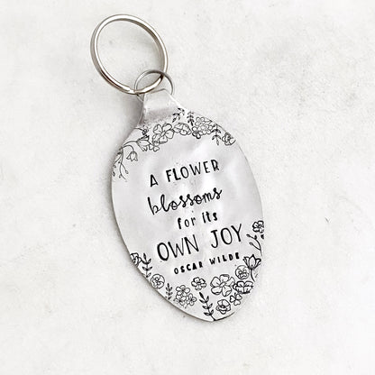 A Flower Blossoms for its Own Joy, Hand Stamped Vintage Spoon Keychain Keychains callistafaye   