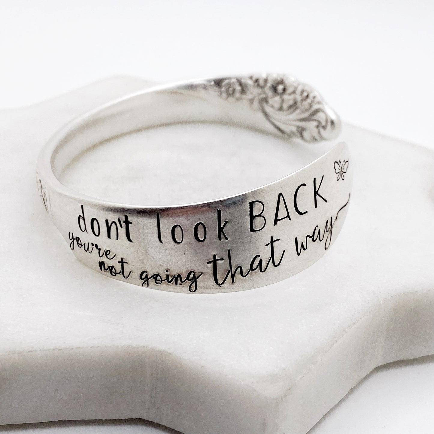 Don't Look Back You're Not Going That Way, Evening Star 1950, Cuff Bracelet, Hand Stamped Vintage Spreader Bracelets callistafaye