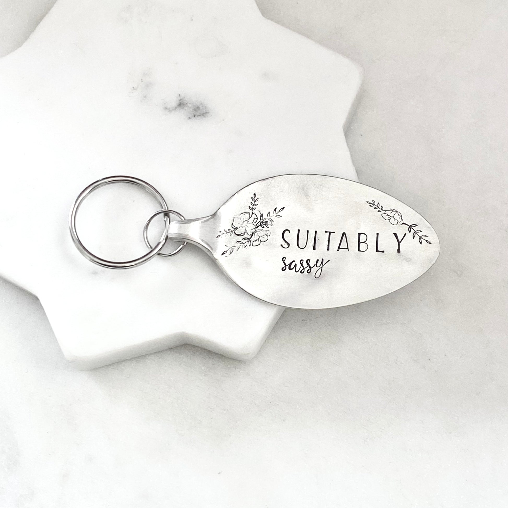 Suitably Sassy, Hand Stamped Vintage Spoon Keychain Keychains callistafaye   