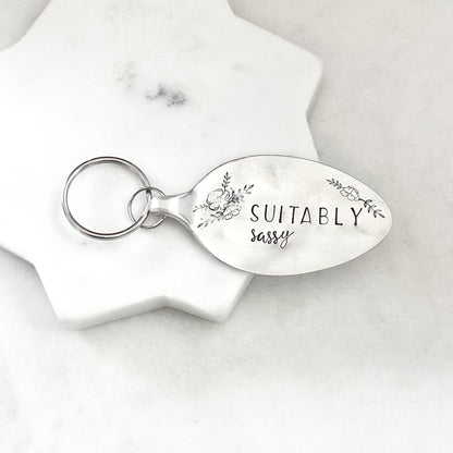 Suitably Sassy, Hand Stamped Vintage Spoon Keychain Keychains callistafaye   