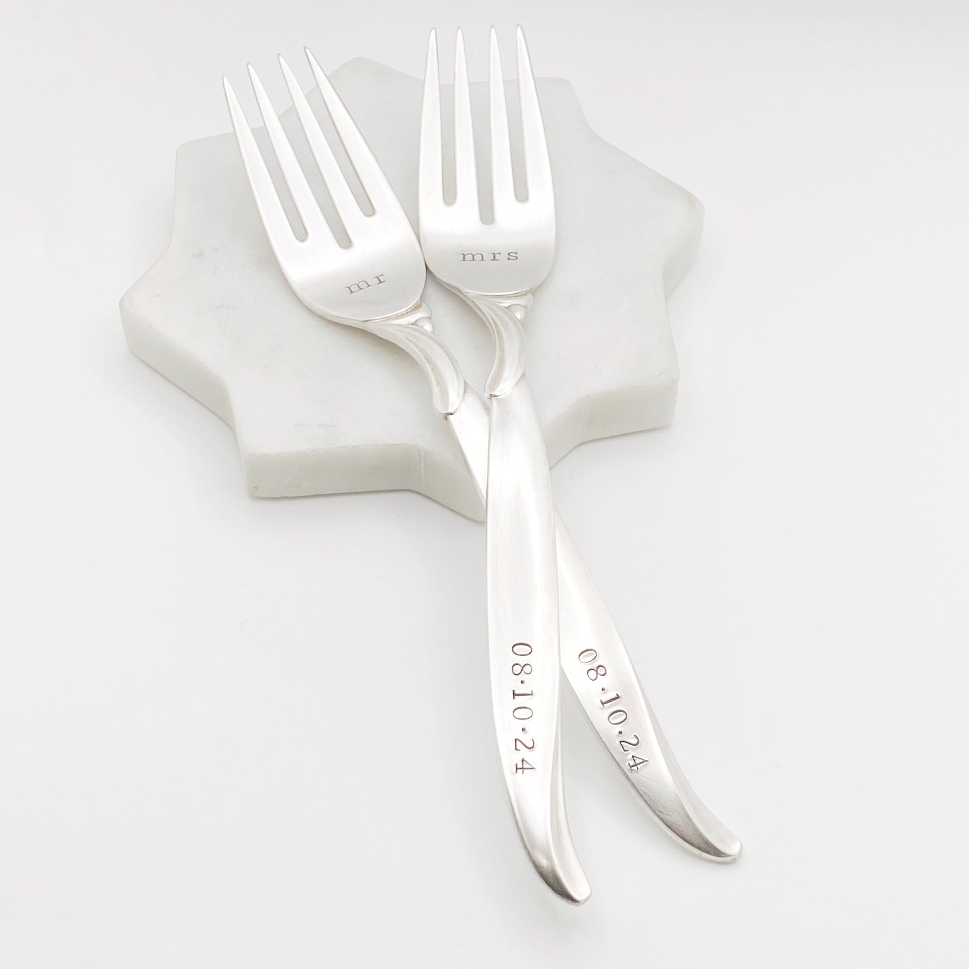 Mr & Mrs, Wedding Fork SET, Hand Stamped Vintage Fork Forks callistafaye   