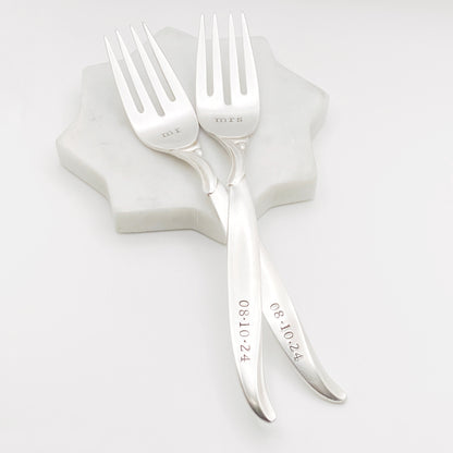 Mr & Mrs, Wedding Fork SET, Hand Stamped Vintage Fork Forks callistafaye   