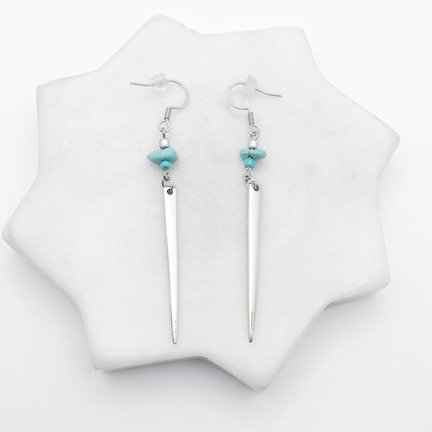 Fork Tine and Bead Drop Earrings (Turquoise), Reclaimed Silverware Earrings, Vintage Fork Jewelry Earrings callistafaye