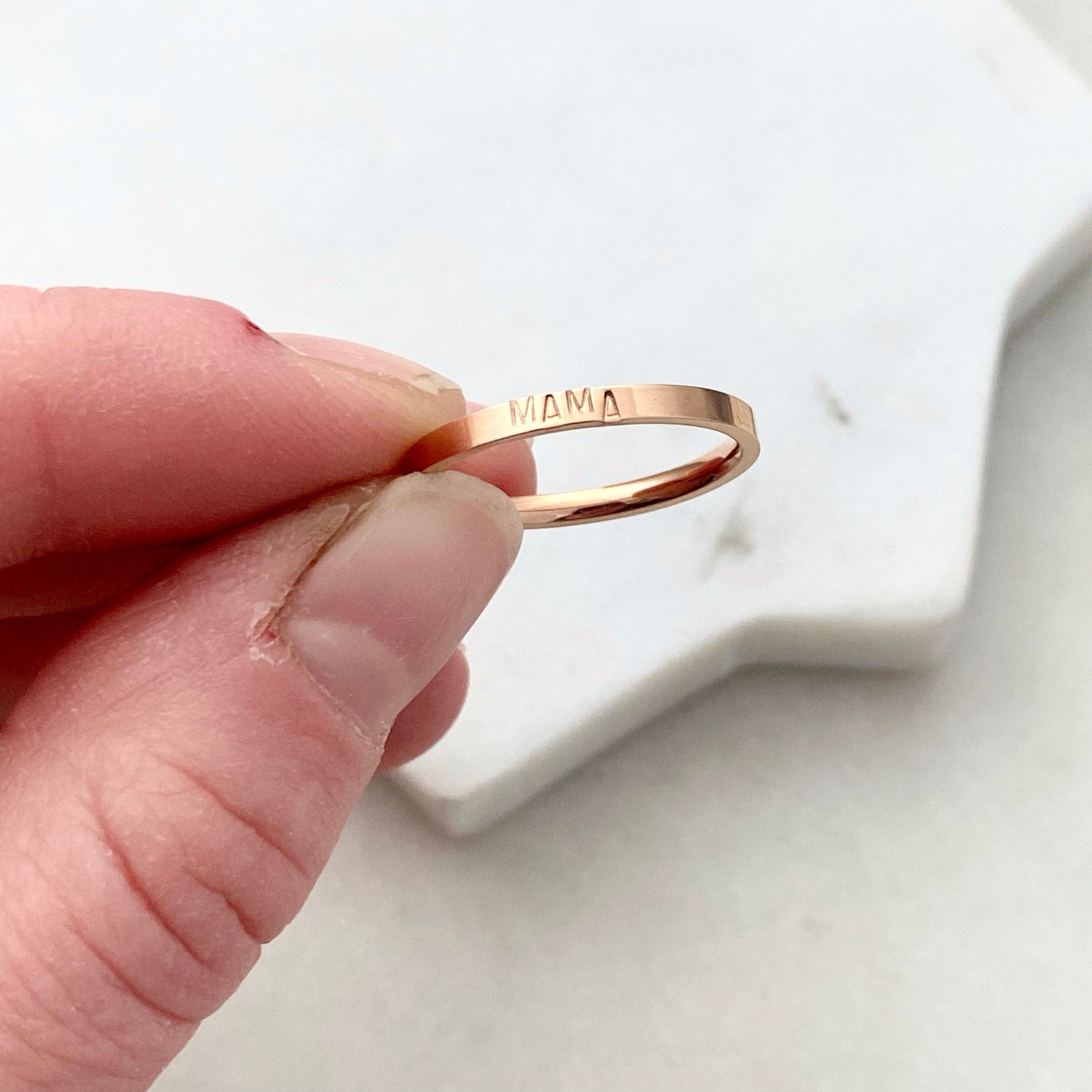 Mama, Size 7, Rose Gold Mini Stacking Ring, Stainless Steel Jewelry, Minimalist Rings, Waterproof Jewelry, Dainty Ring, Stacking Ring Set Rings sst callistafaye