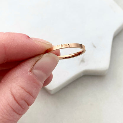 Mama, Size 7, Rose Gold Mini Stacking Ring, Stainless Steel Jewelry, Minimalist Rings, Waterproof Jewelry, Dainty Ring, Stacking Ring Set Rings callistafaye   