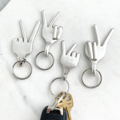 Peace, Fork Mood Keychain, Hand Gesture Keychain, Vintage Silverware Keychain Keychains callistafaye   