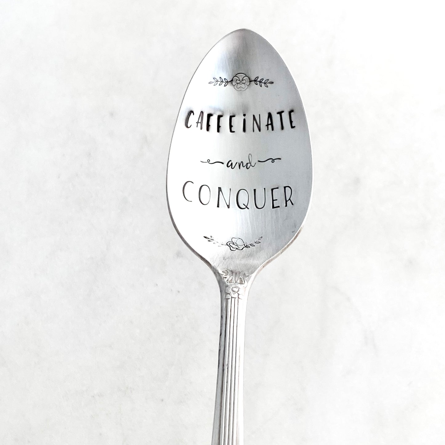 Caffeinate and Conquer, Hand Stamped Vintage Spoon Spoons callistafaye   
