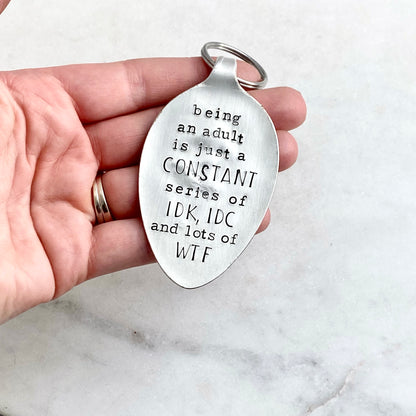 Being an Adult..., Hand Stamped Vintage Spoon Keychain Keychains callistafaye   