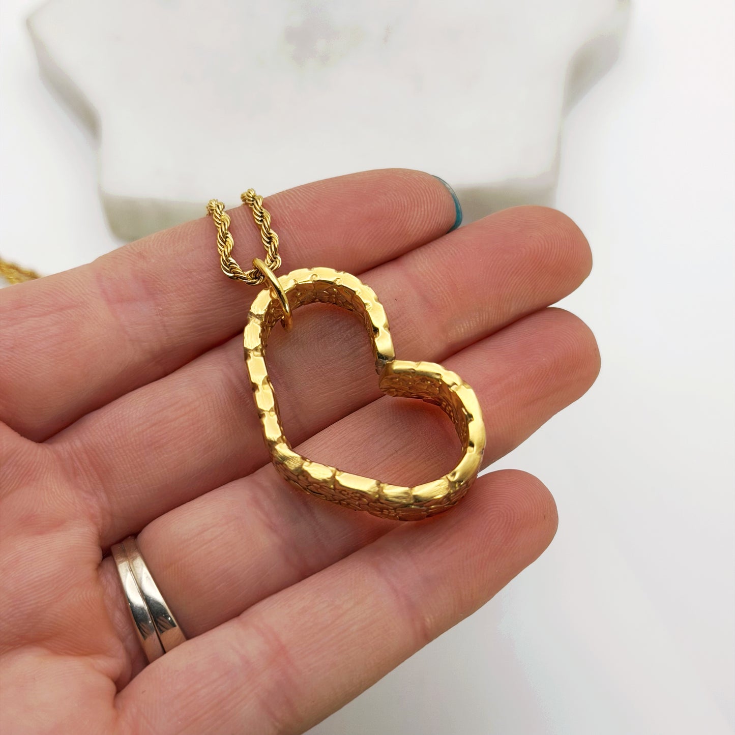 Golden Love Precious Flower 1970, ULTRA RARE Small Floating Heart, Vintage Spoon Jewelry Hearts callistafaye