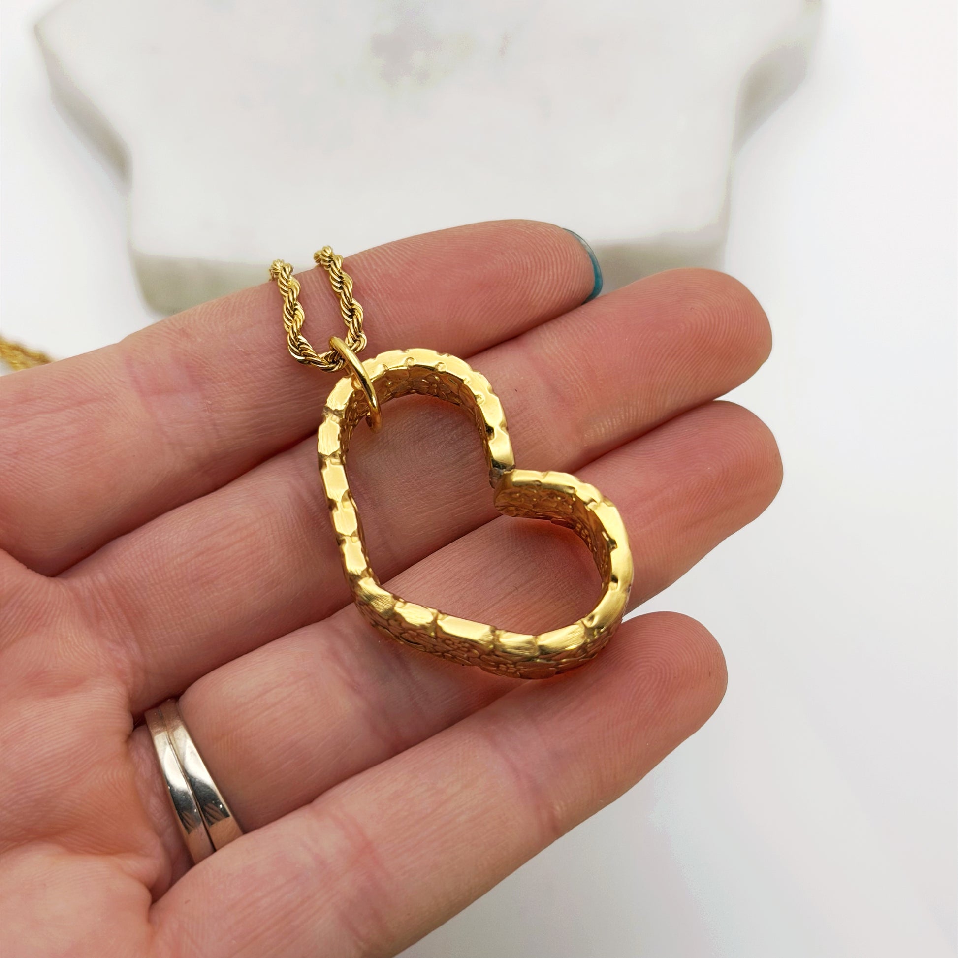 Golden Love Precious Flower 1970, ULTRA RARE Small Floating Heart, Vintage Spoon Jewelry Hearts callistafaye