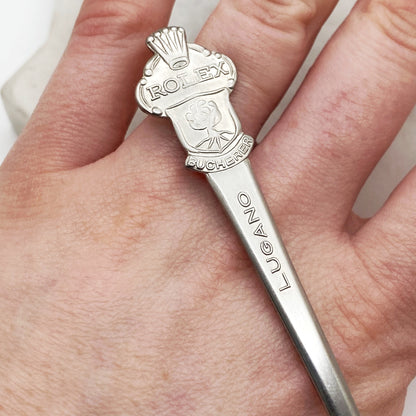 Rolex Spoon Ring, Custom Size, Rolex Rose, Lugano, RARE Vintage Souvenir Spoon Ring, Stainless Steel Spoon Ring, Reclaimed Collector's Spoon Ring Rings callistafaye