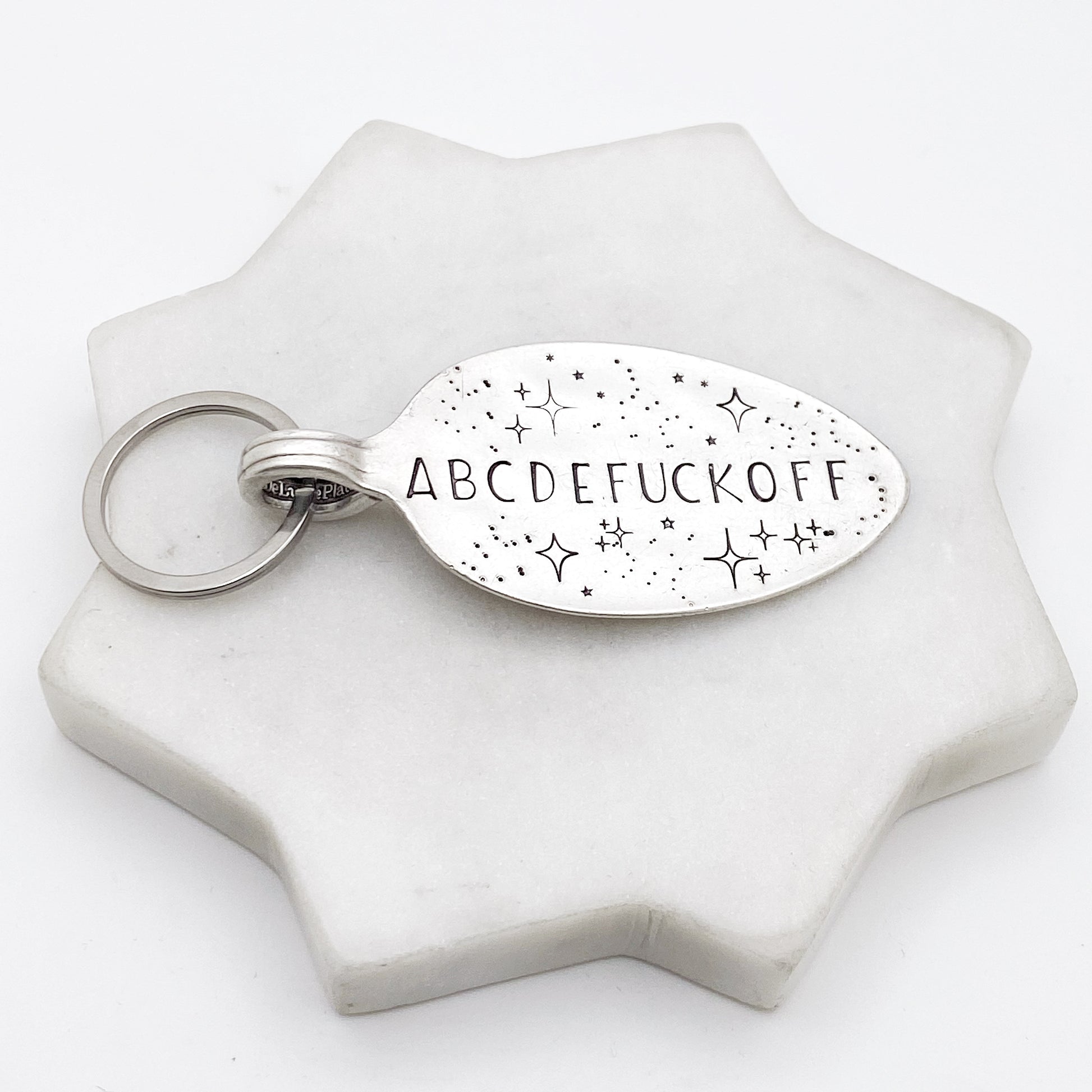 ABCDEFUCKOFF, Hand Stamped Vintage Spoon Keychain Keychains callistafaye