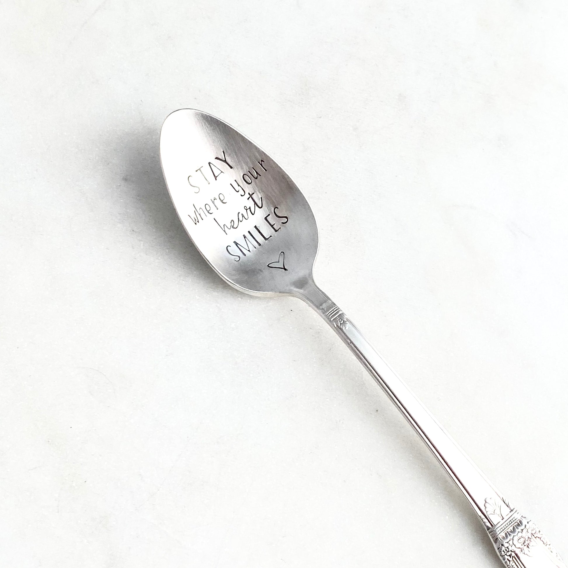 Stay Where Your Heart Smiles, Hand Stamped Vintage Spoon Spoons callistafaye   