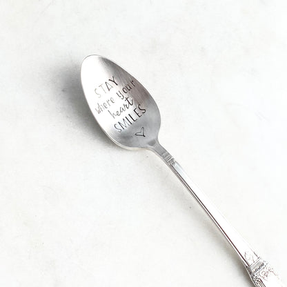 Stay Where Your Heart Smiles, Hand Stamped Vintage Spoon Spoons callistafaye   