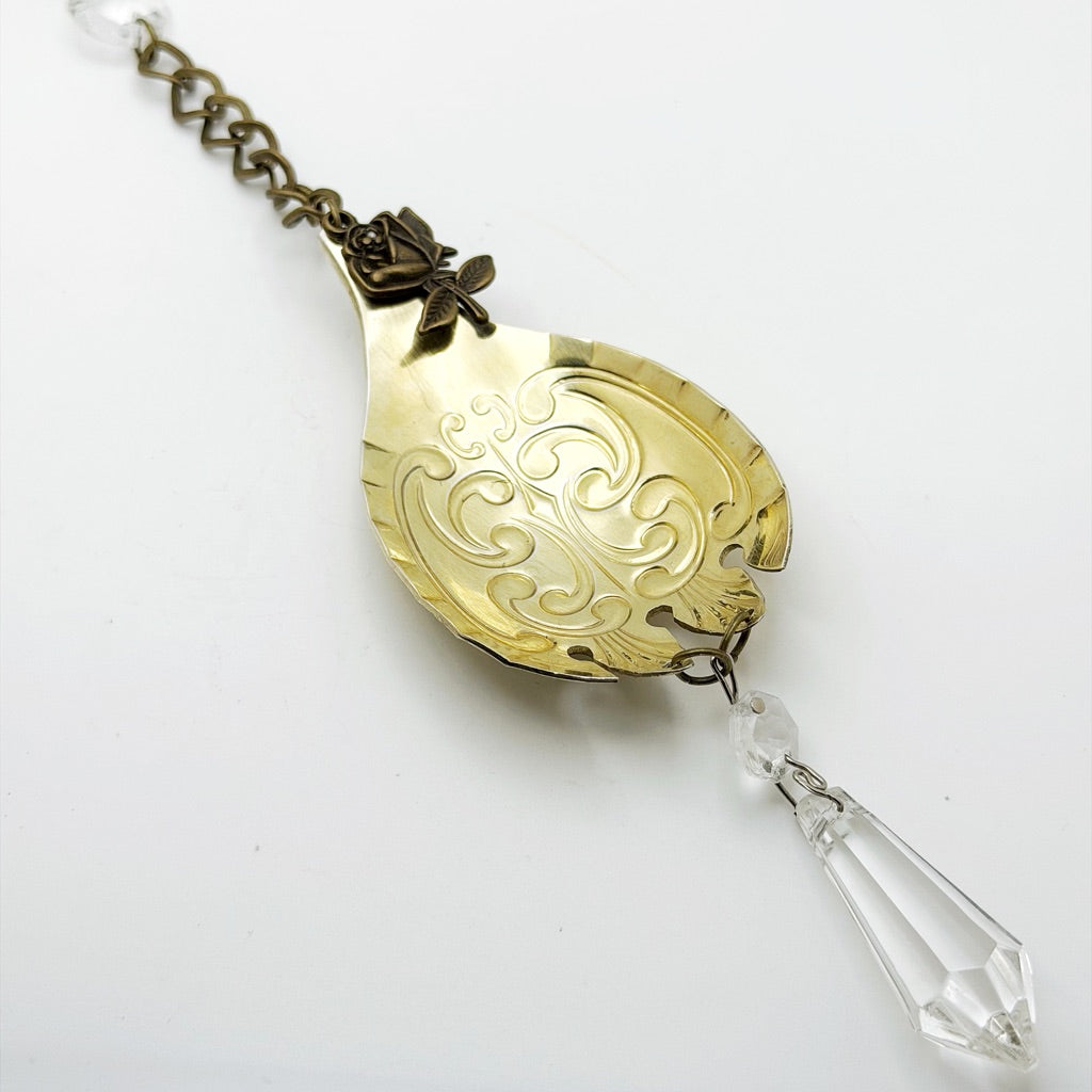 GOLD Rose (Fork) Sun Catcher, Medium Sun Catcher Crystal, Vintage Silverware Window Ornament