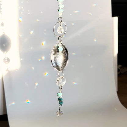 Turquoise Sun Catcher, Small Sun Catcher Crystal, Vintage Silverware Window Ornament