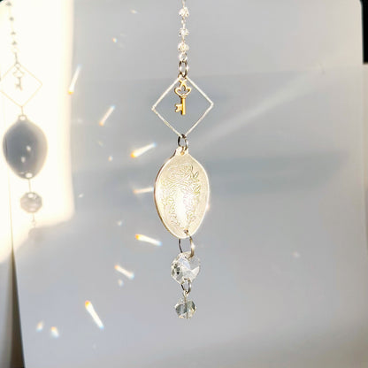 Oak Leaf Sun Catcher, Small Sun Catcher Crystal, Vintage Silverware Window Ornament