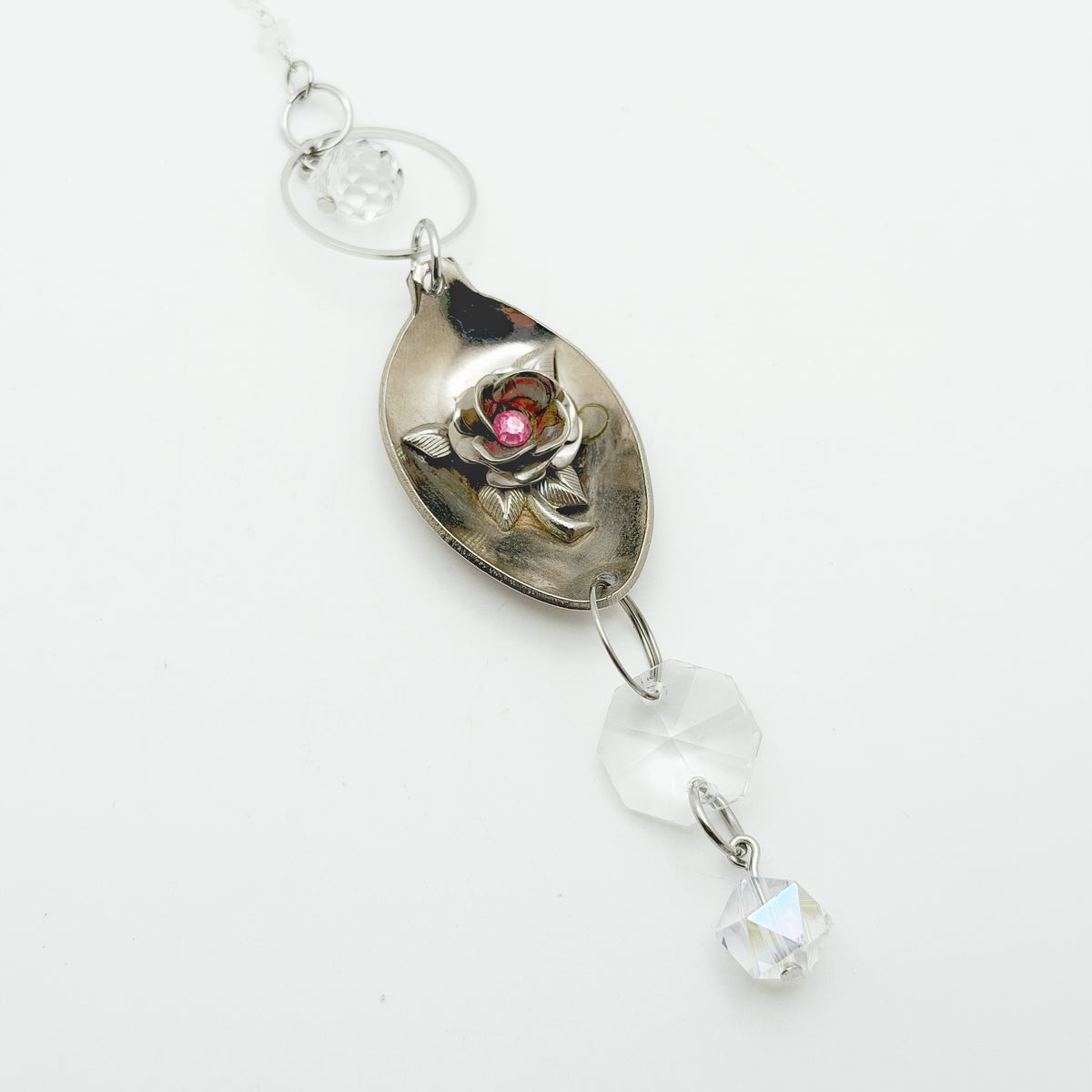 Rhinestone Rose Sun Catcher, Small Sun Catcher Crystal, Vintage Silverware Window Ornament