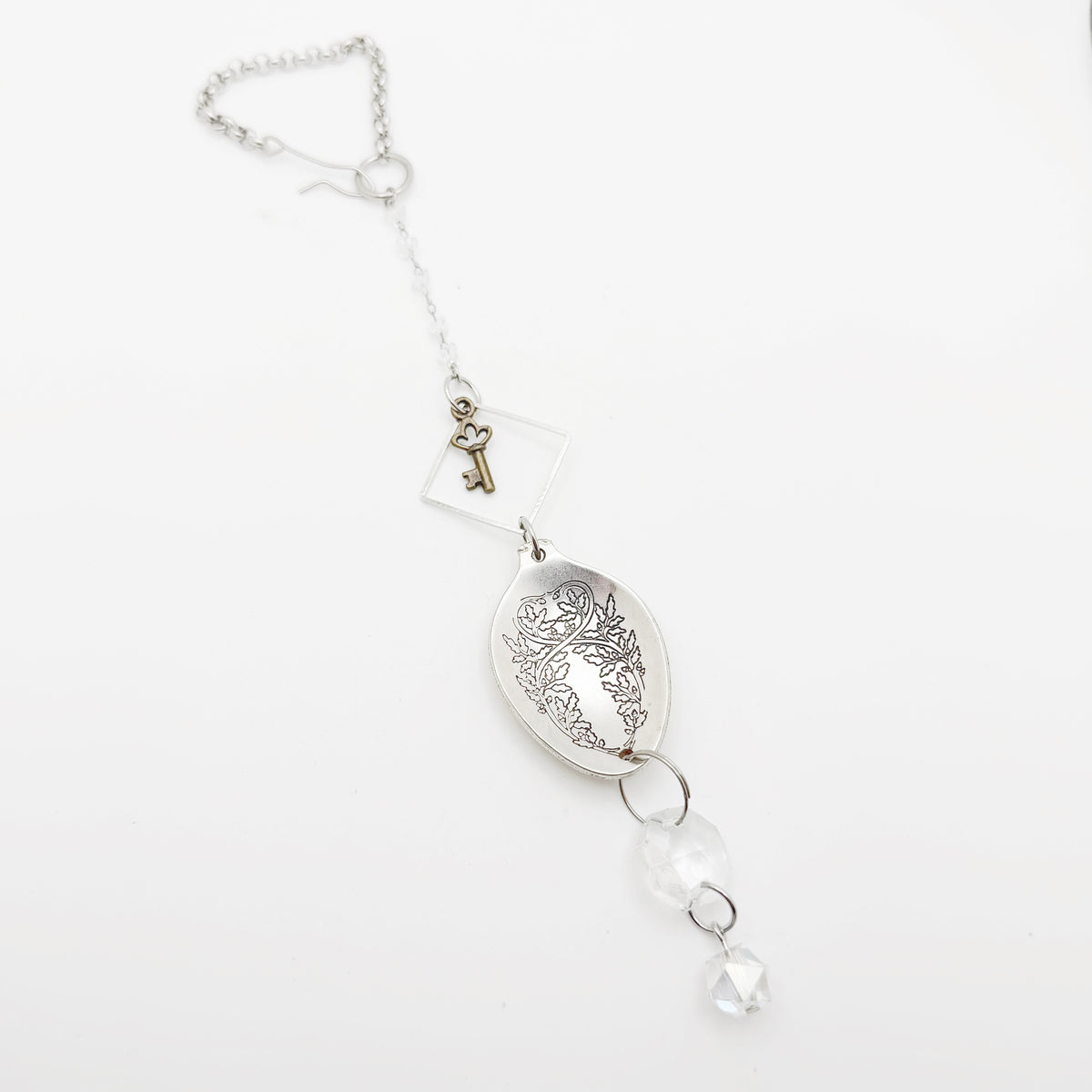 Oak Leaf Sun Catcher, Small Sun Catcher Crystal, Vintage Silverware Window Ornament