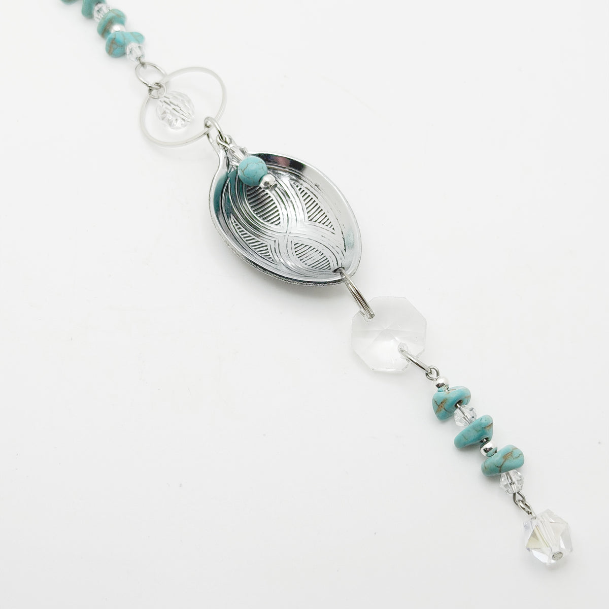 Turquoise Sun Catcher, Small Sun Catcher Crystal, Vintage Silverware Window Ornament