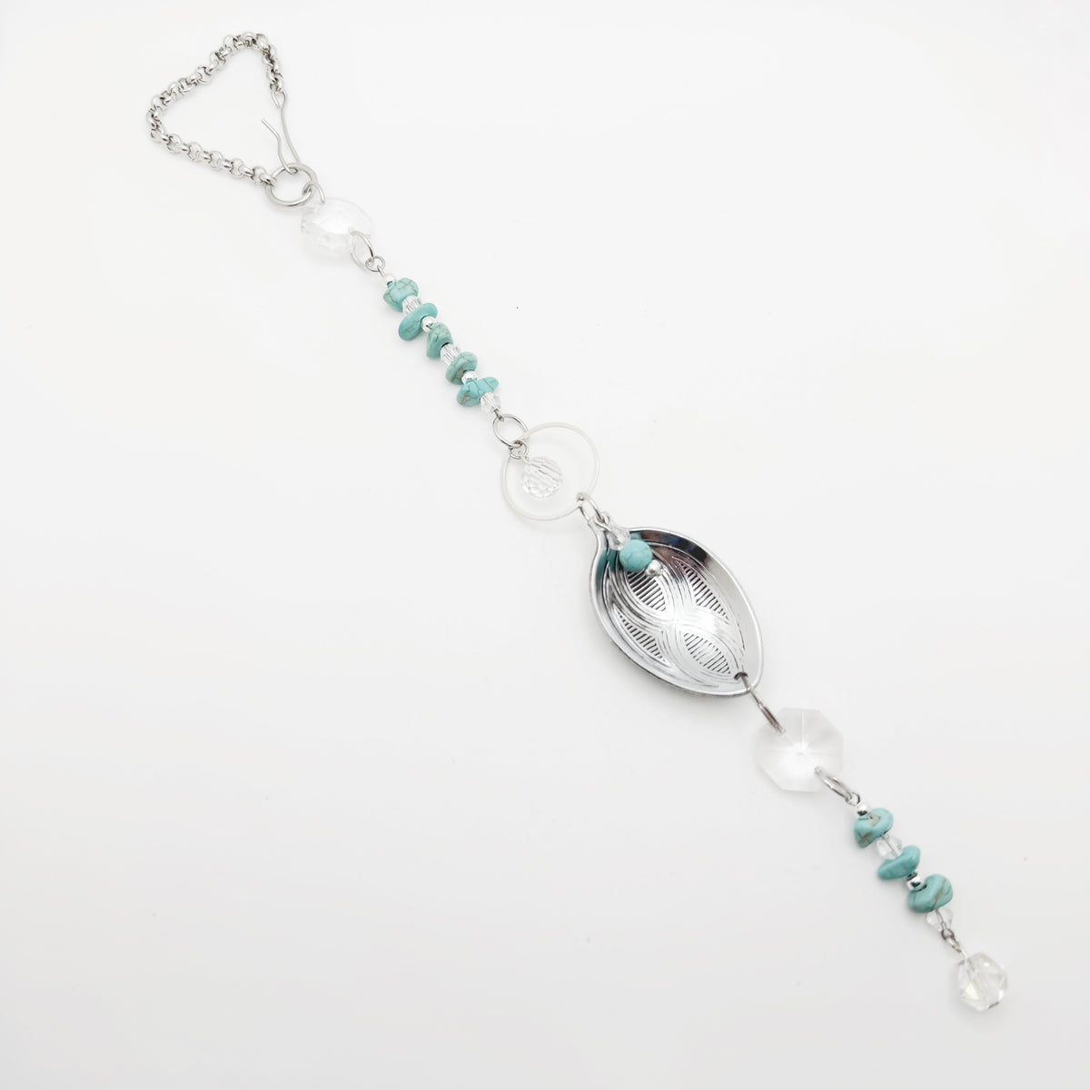 Turquoise Sun Catcher, Small Sun Catcher Crystal, Vintage Silverware Window Ornament