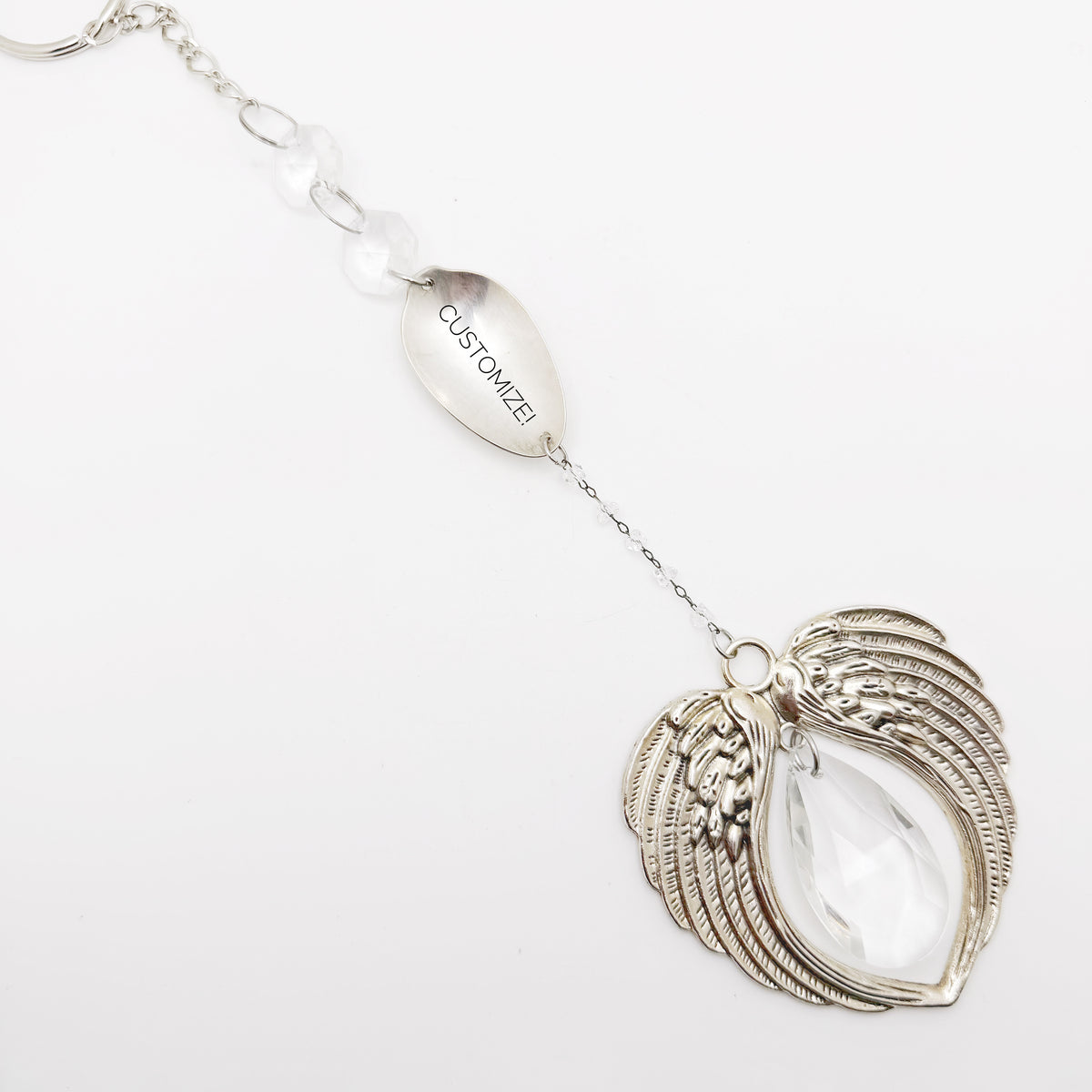Custom Angel Sun Catcher, Medium Memorial Sun Catcher Crystal, Personalized Vintage Silverware Window Ornament