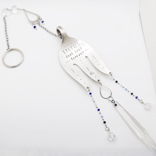 Storms Don't Last Forever, Large Sun Catcher Crystal, Vintage Silverware Window Ornament