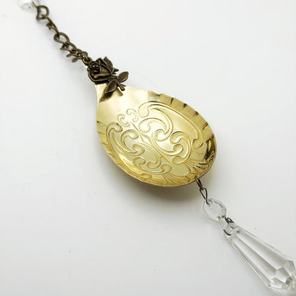 GOLD Rose (Spoon) Sun Catcher, Medium Sun Catcher Crystal, Vintage Silverware Window Ornament