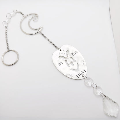 Be the Light, Large Sun Catcher Crystal, Vintage Silverware Window Ornament