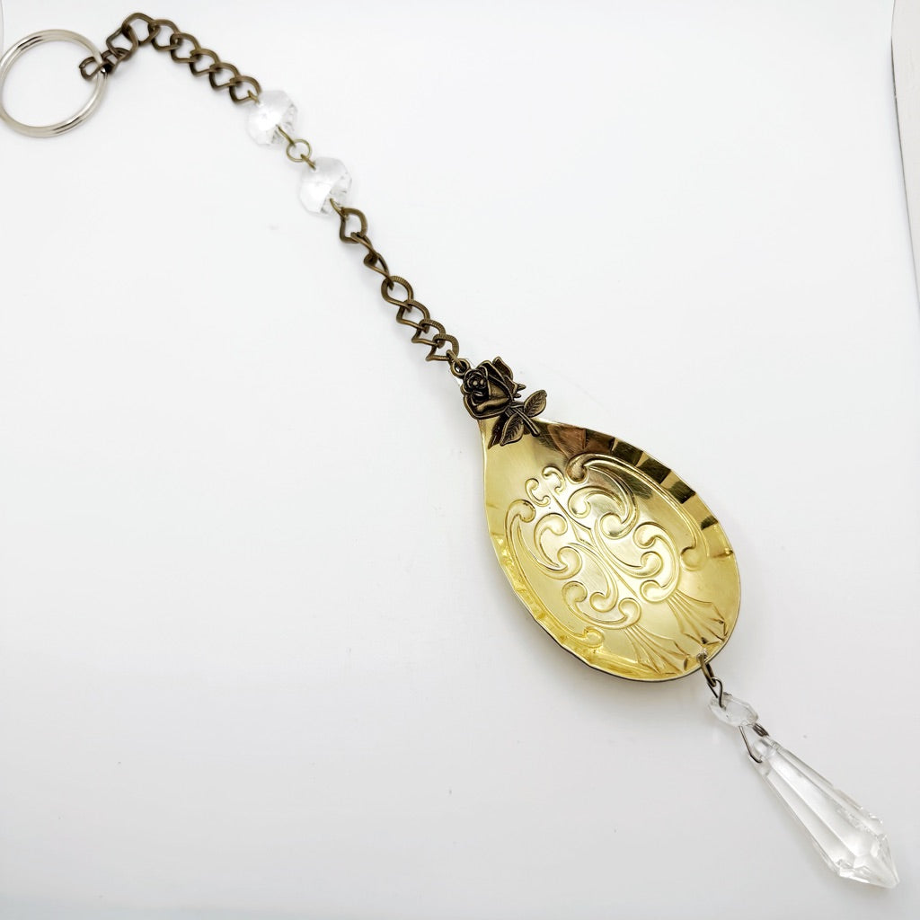 GOLD Rose (Spoon) Sun Catcher, Medium Sun Catcher Crystal, Vintage Silverware Window Ornament
