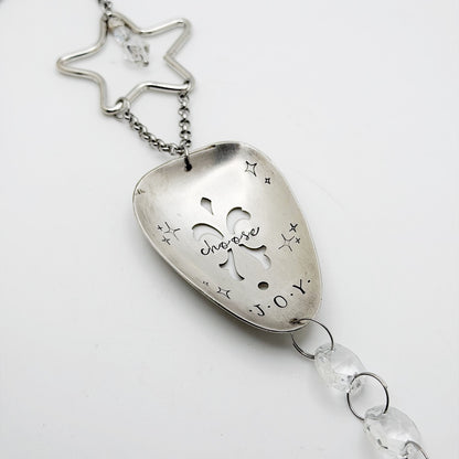 Choose Joy, Large Sun Catcher Crystal, Vintage Silverware Window Ornament