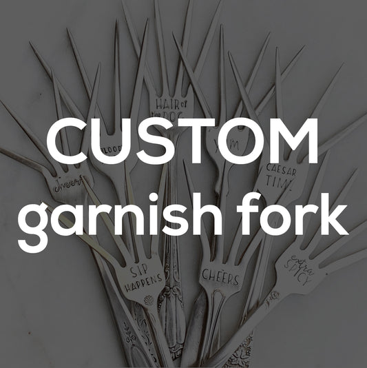 CUSTOM Garnish Fork, Caesar Cocktail Fork, Bloody Mary Garnish Fork, Hand Stamped Vintage Fork, Personalized Forks callistafaye