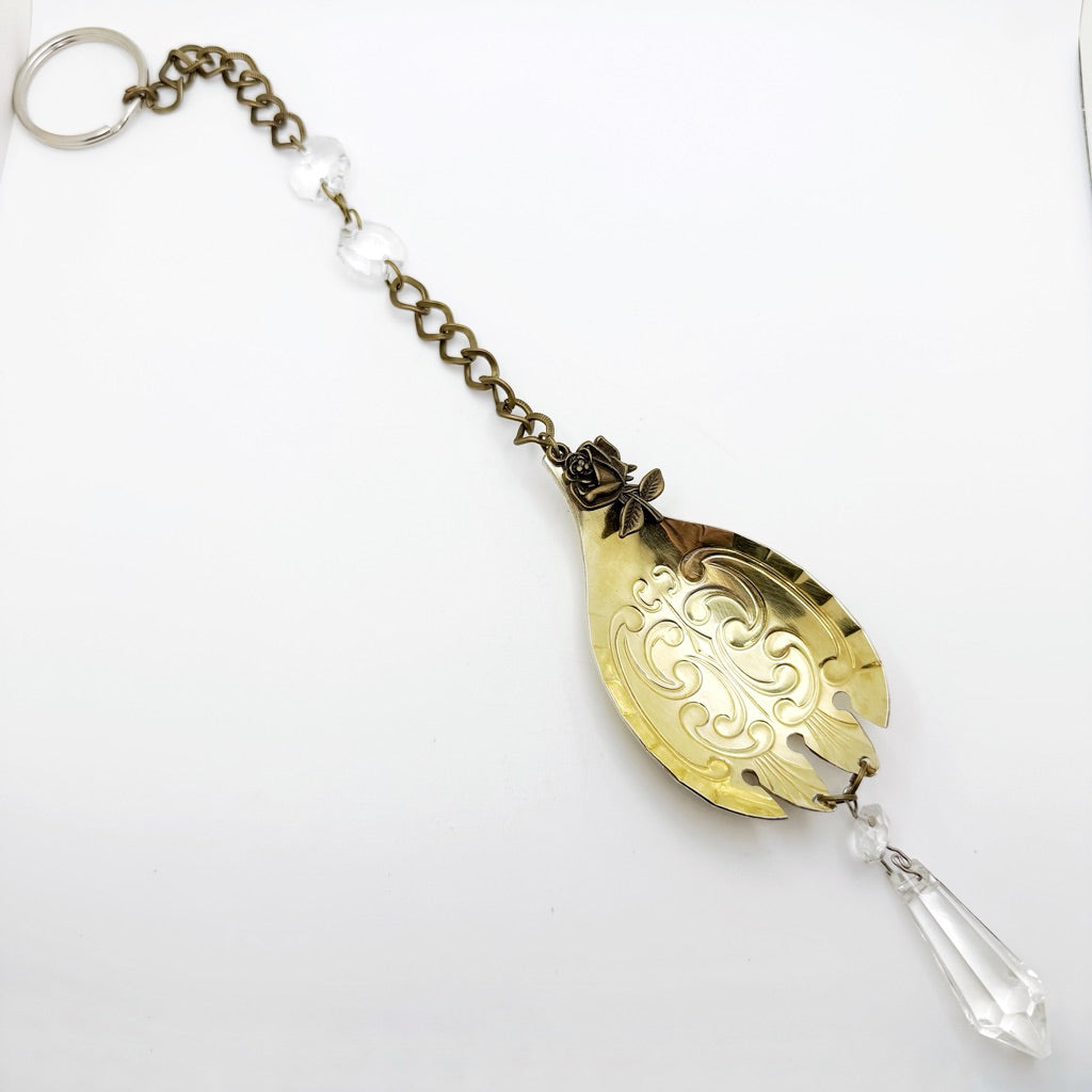 GOLD Rose (Fork) Sun Catcher, Medium Sun Catcher Crystal, Vintage Silverware Window Ornament