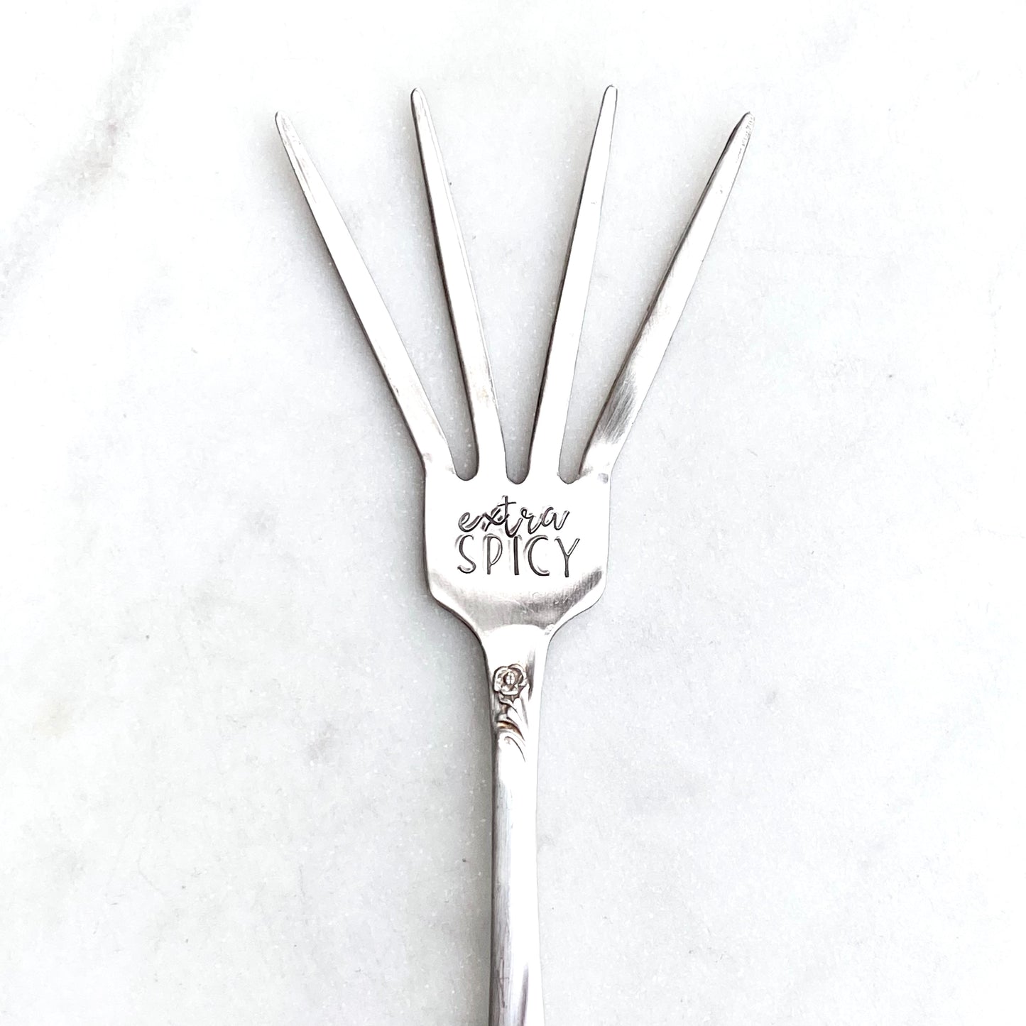 Extra Spicy, Caesar Cocktail Fork, Bloody Mary Garnish Fork, Hand Stamped Vintage Fork Forks callistafaye   